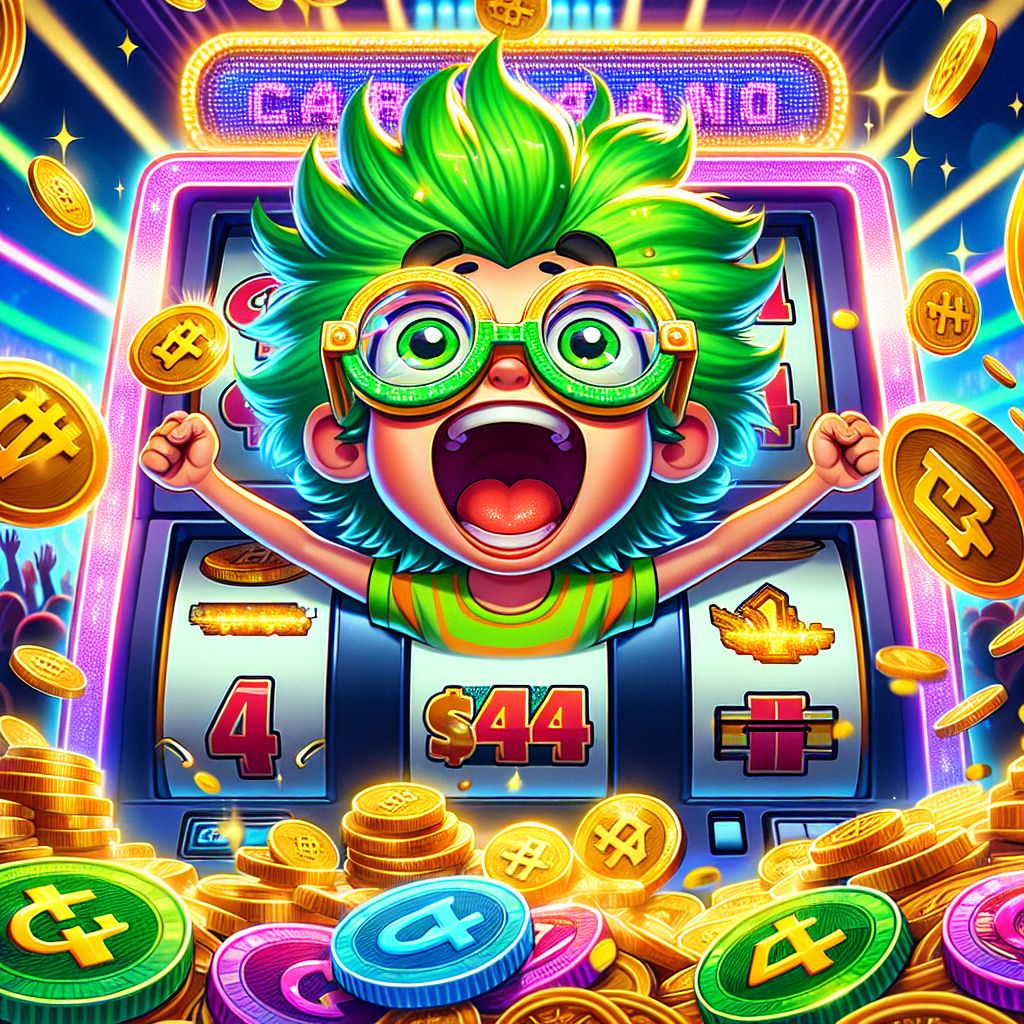 C4444 slots cartoon characters spinning reels and winning crypto coins